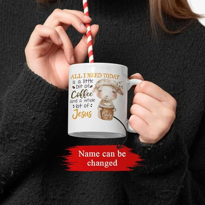 Customized Christian Holiday Ceramic Cup 11oz 15oz, Personalized Unique Name White Tea Cup, Awesome Jesus Lovers Mugs Gifts For Him Her, Custom Cute Lamb Drinking Coffee On Mugs - color: XUA-324-1563-Christian Holiday