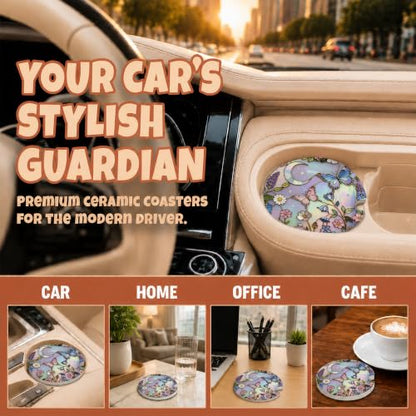 Butterflies Stained Glass Car Coasters, Dreamy Moom Floral Cup Holders, 24 - color: Butterflies Stained Glass
