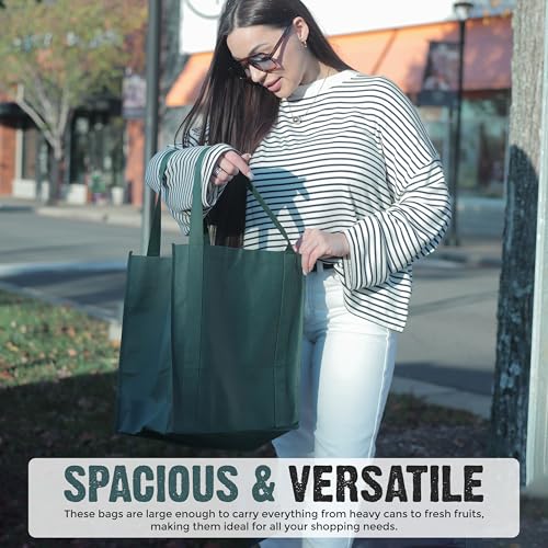 Novel Box 5Pack Non-Woven Reusable Reinforced Tote Bags 13x15x10in with Handle-Heavy Duty Foldable Bag for Groceries & Picnic - color: Green