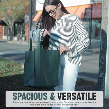 Novel Box 5Pack Non-Woven Reusable Reinforced Tote Bags 13x15x10in with Handle-Heavy Duty Foldable Bag for Groceries & Picnic - color: Green
