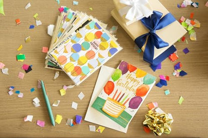 8 Individually Wrapped Birthday Cards Assortment with Envelopes/Stickers. For Women, Men, Kids. Large 5”x7”, Blank Inside. Adorned with Gold Glitter and Embossed Gold Foil. (8 birthday cards)