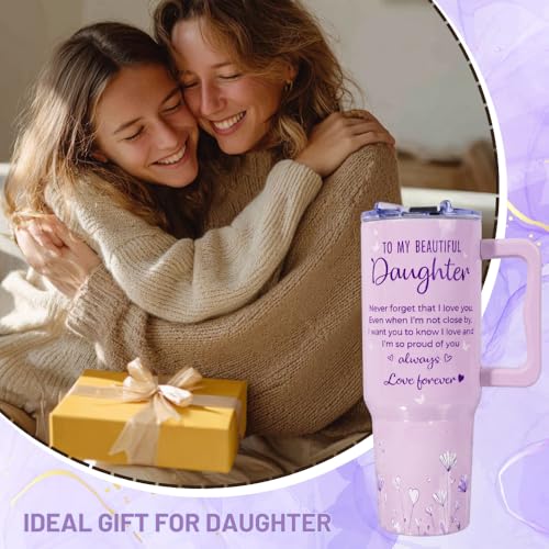 Daughter Birthday Gifts, 40oz Insulated Stainless Steel Tumbler with Handle, Inspirational Gifts for Daughter from Mom and Dad, Birthday Graduation Present Ideas for Daughters - color: Daughter