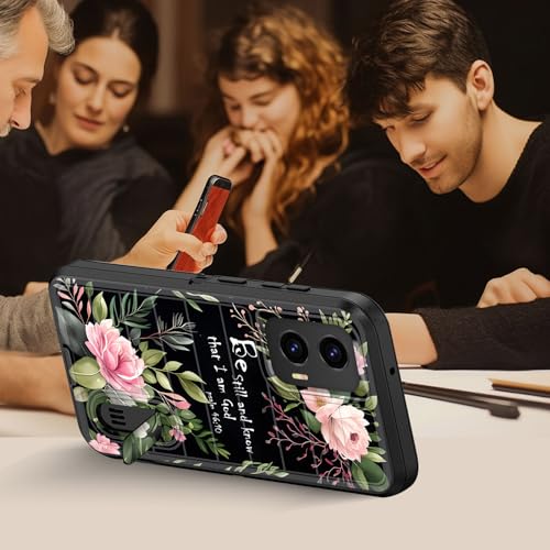 for Moto G Stylus 5G 2024 Case Built in Kickstand,Heavy Duty Protective Shockproof 3-Layer Full Body Rugged Phone Cover for Motorola Moto G Stylus 5G 2024,Flower Bible Verse Psalm 46:10 - color: Flower Bible Verse Psalm 46:10