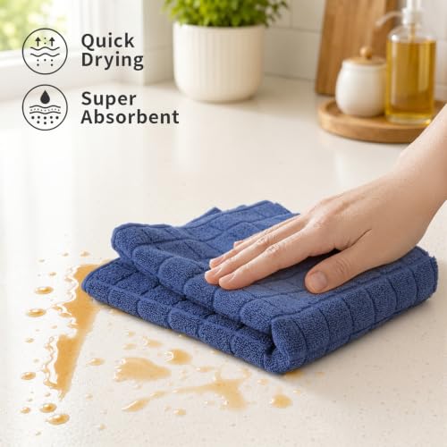 Kitinjoy Premium Cotton Check Kitchen Towels 6 Pack, 16" x 28", Navy Blue - color: Navy Blue, size: 16" x 28" - 6 Pack