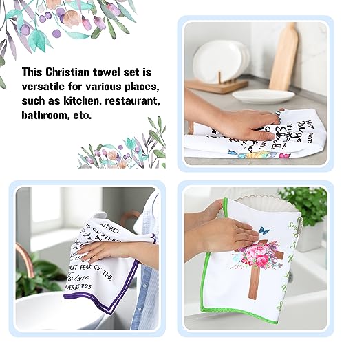 Rtteri 4 Pcs Christian Kitchen Dish Towels Hymn Tea Towels with Scripture Bible Verse Prayers Religious Gifts for Church Women Mom Grandma Christmas Housewarming Decor