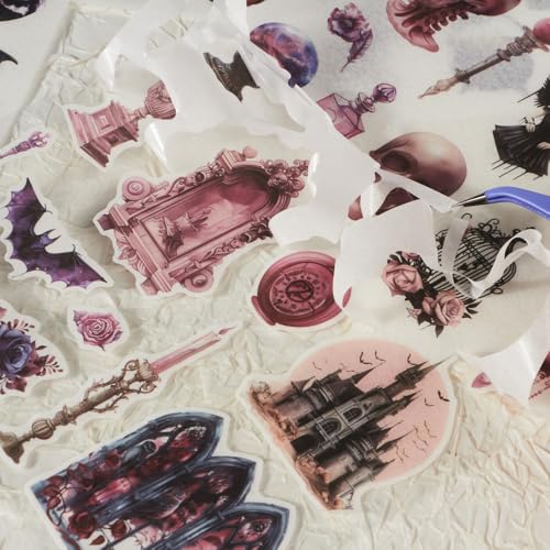 Gothic Sticker Book, Precut Halloween Washi Stickers for Journaling - color: Gothic Dark Night