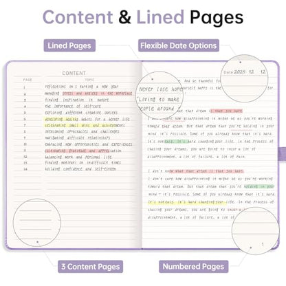 EMSHOI Lined Journal Notebook, 192 Numbered Pages, A5 Size (5.7'' x 8.3'') - color: Light Purple, style: Ruled