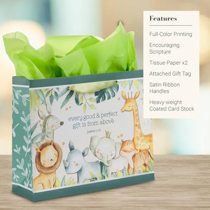 Christian Art Gifts Large Gift Bag for Kids with Card & Tissue - color: Baby Animals/Green, style: Large Landscape