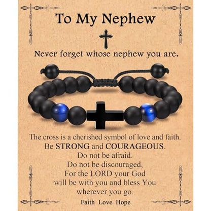 EFVISD Cross Bracelet for Boys Kids Mens Son Grandson Nephew Brother - color: Nephew