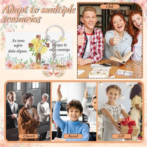 Sureio 100 Sets Spanish Christian Keychain and Cards - style: Cute Butterfly