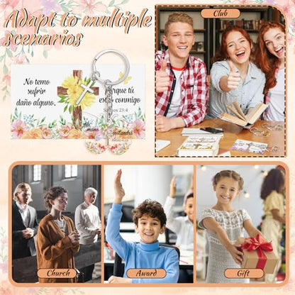 Sureio 100 Sets Spanish Christian Keychain and Cards - style: Cute Butterfly