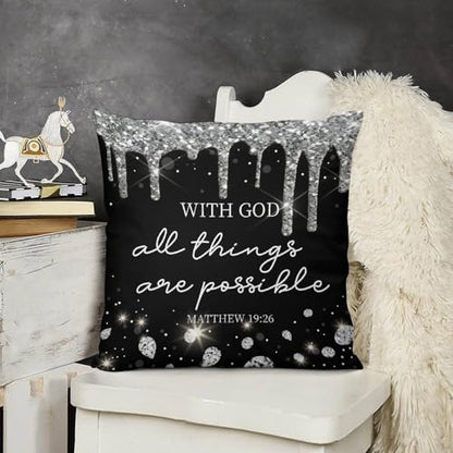 Black Silver Diamonds Throw Pillow Cover Black White Bible Verse Couch Pillowcases Christian Scripture Sparkle Shiny Drip Modern (No Glitter) Sofa Pillows Cushion Case for Bed Chair 18x18inch - color: Diamondblack-14