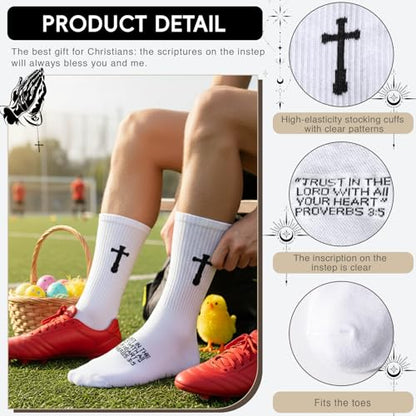 Unisex Cross Socks,Gifts for Christian On Easter and Christmas - color: Proverbs 3:5 - White
