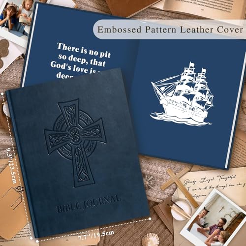 Lanpn Christian Bible Prayer Journal for Men, 91 Days Daily Devotional Journals, Bible Study Notebook with Scripture Verse for Church Pray Notes, Religious Faith Gifts, Blue Leather Hardcover - color: Blue