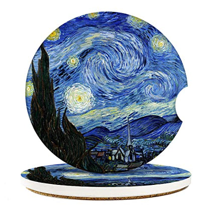 Britimes Car Coasters for Drinks, 2 Pack Ceramic Stone 2.56" Abstract - color: Van Gogh