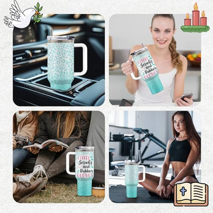 Nurse Gifts 40oz Tumbler, with Handle Straw, Stainless Steel Cup - color: Nurse Green