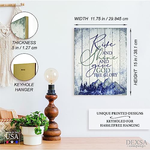 Dexsa Wood Plaque Inspiring Quote 11.75 in x 15 in - Classy Frame Wall Hanging Decoration | Rise and shine and give God the glory | Christian Family Religious Home Decor Saying | Made in the USA