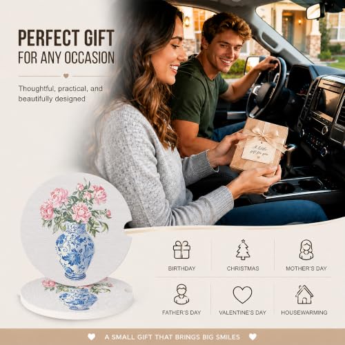 Car Coasters for Cup Holders, Pink Chinoiserie Car Coasters Set of 2, B16 - color: Pink Hydrangea