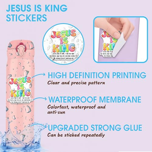 Jesus is King Sticker 3Pcs Decals Vinyl Waterproof Christian God Religious Decor & Party Favors for Laptop, Water Bottle, Skateboard | Non-Repeating Decals, High-Definition Print - color: King Jesus