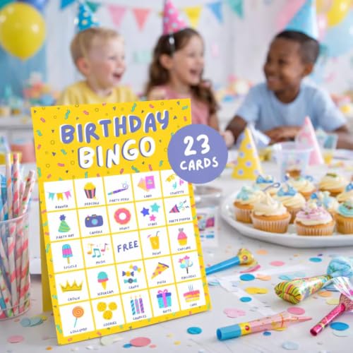 Markt Birthday Party Games for Kids, Birthday Bingo Game, Kids Party Games, Kid Bingo Game Decorations, Activities and Supplies for Girls or Boys (Yellow) - color: Birthday Bingo – Yellow