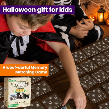 Menique Dogs Memory Matching Game for Kids – 80 Bilingual Cards, 40 Pairs with Real Dog Breed Photos – Educational Family Card Game for Ages 3+ - style: Dogs