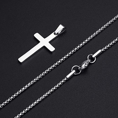 M MOOHAM Cross Necklace for Men, Stainless Steel Cross Chain - color: Silver: Cross Pendant 1"*0.6"