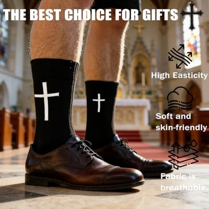 6 Pairs Christian Socks Cross Prayer Socks with Bible Verse,Christian Gift for Man Women Youth Birthday Christmas - color: 3:5-black
