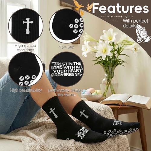 3 Pair Grip Christian Soccer Socks,Easter,Christmas Gift for Men - color: Proverbs 3:5 - Black