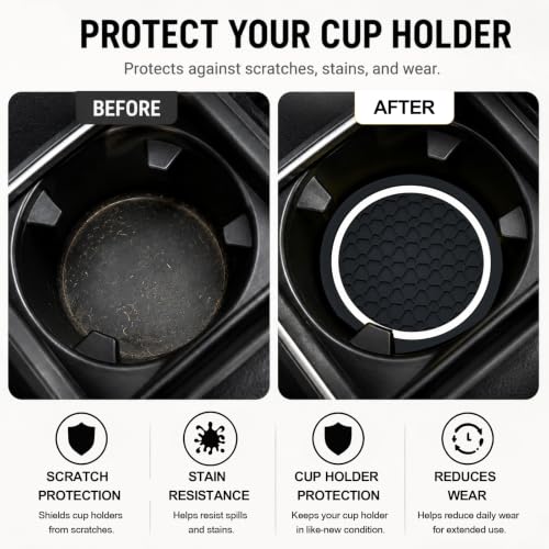 4PCS Car Cup Holder Coasters - 2.75 Inch Non-Slip Insert Water Bottle Holder Pads, Dustproof Automotive Interior Accessories Mat, Universal for Vehicles, Trucks, RVs (White) - color: White