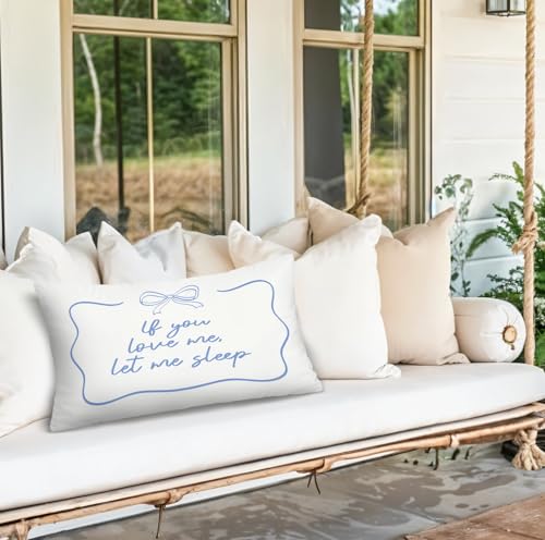 Blue Bedroom Decor,Coquette Blue Bow Pillow Cover - color: White-sleep
