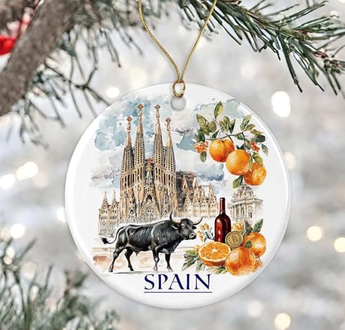 Barcelona Sagrada Familia Keepsake - Spain Xmas Ornament, European Travel Gift, Housewarming Ceramic Printed on Both Sides - size: Printed on Both Sides