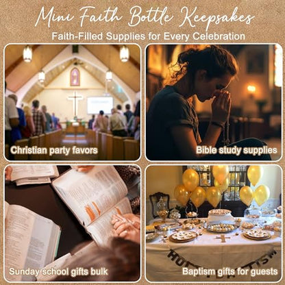 50 Pack Christian Faith Favors Bulk, Mini Glass Bottle Keepsakes with Matthew 17:20 Cards & Organza Bags, "Move Mountains" Religious Inspirational Gifts for Church, Baptism, Sunday School(Kraft-Round-50Pcs) - color: Kraft-Round-50Pcs