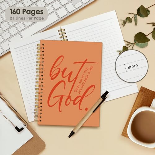 Wheatwin Bible Notebook, But God Christian Notebook Journal, Christian Gifts for Men Women, Inspirational Christian Hardcover Spiral Notebook 5.5x8.3 - Orange - color: But god - Orange