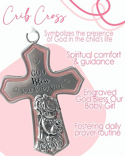 elskandi Crib Cross God Bless This Baby Girl Wall Art for Nursery