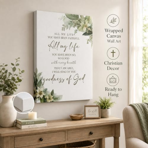 Pappus All My Life You Have Been Faithful Christian Wall Art, Watercolor Greenery Scripture Canvas Prints, Religious Faith Wall Decor for Home Church 16x24 Inch - color: Groduess of god, size: 24"L x 16"W