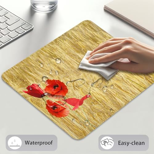 Vibrant Red Poppy Flowers Mouse Pad, Summer Wheat Field Durable Desk Mat - color: Color_DE0010XX