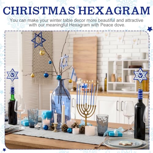 Namalu Christmas Hanukkah Tree Topper 4 Inch Mini Star of David Tree Topper Small Hanukkah Ornament Decor for Chanukah Jewish Home Xmas Wine Bottle Wedding Bridal Shower Holiday Party Decoration - style: Hexagram