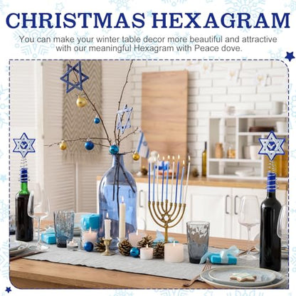 Namalu Christmas Hanukkah Tree Topper 4 Inch Mini Star of David Tree Topper Small Hanukkah Ornament Decor for Chanukah Jewish Home Xmas Wine Bottle Wedding Bridal Shower Holiday Party Decoration - style: Hexagram