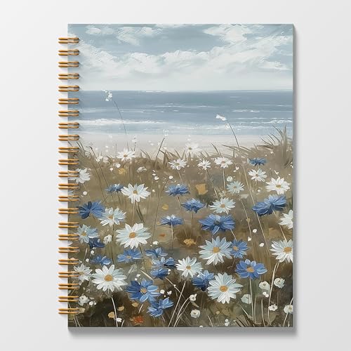 Blue and White Floral Spiral Journal Notebook 5.5x8.3, Daisy Notebook Journal Hardcover for Women, Daisy Gifts for Daisy Lovers Women. - color: Blue daisy