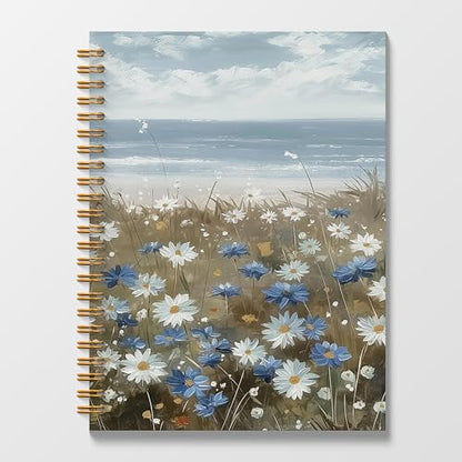 Blue and White Floral Spiral Journal Notebook 5.5x8.3, Daisy Notebook Journal Hardcover for Women, Daisy Gifts for Daisy Lovers Women. - color: Blue daisy