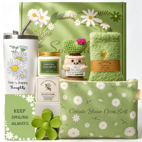 Gift Basket for Women - Unique Self Care & Birthday Gift Set for Her, Bestie, Sister, Teen Girl | Inspirational Green Friendship Gift Box, Get Well Soon & Thinking of You Gift - Brighten Her Day - color: Green