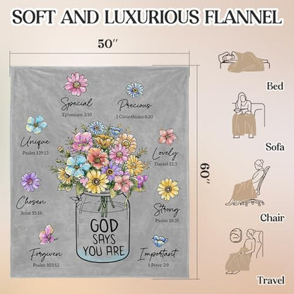 Christian Religious Gifts for Women, Grey Christian Blanket with Flowers - color: Grey, size: 60"x50"