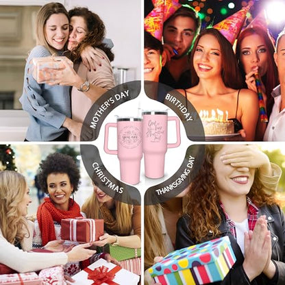 Christian Tumbler with Handle and Straw, 40 oz Vacuum Insulated Water Bottle Stainless Steel, Leak Proof Travel Mug, Inspirational Religious Belief Gifts for Her Women Girl Christmas Mothers Day - color: Pink