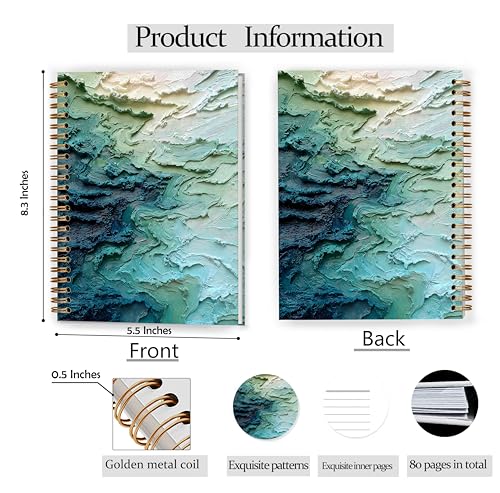 GDJIEGBC Teal Abstract Textured Ocean Wave Notebook 5.5x8.3in - color: Color E