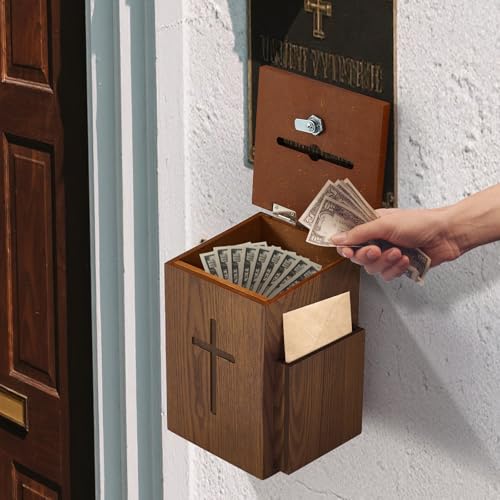 Prayer Request Box - Offering Boxes for Church, Cross Offering Box Collection Donation Charity Fundraising Box - color: Yellowish Brown