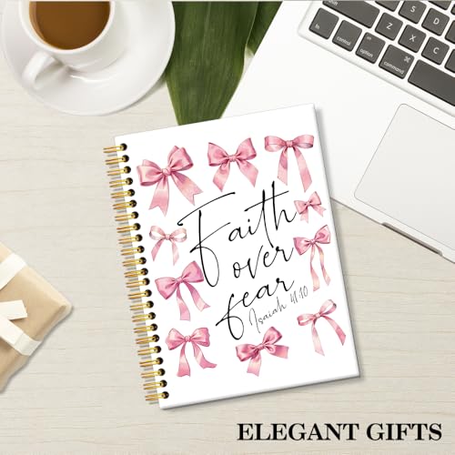 ERHACHAIJIA Funny Faith Over Fear Christian Hardcover Lined Spiral Notebook - color: White-Watercolor pink
