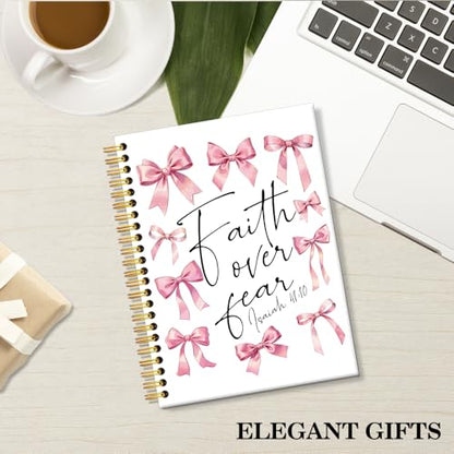 ERHACHAIJIA Funny Faith Over Fear Christian Hardcover Lined Spiral Notebook - color: White-Watercolor pink