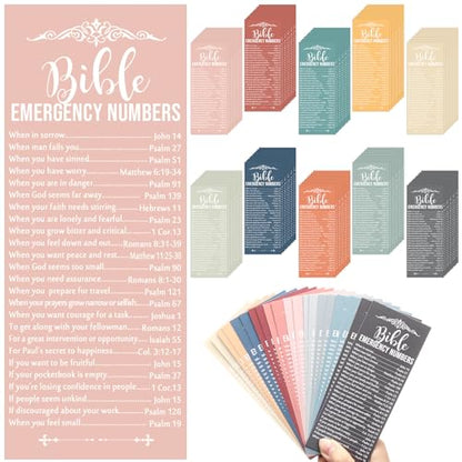 Motiskyy 100 Pcs Bible Emergency Numbers Bookmark Gift, Bright Morandi - color: Bright Morandi