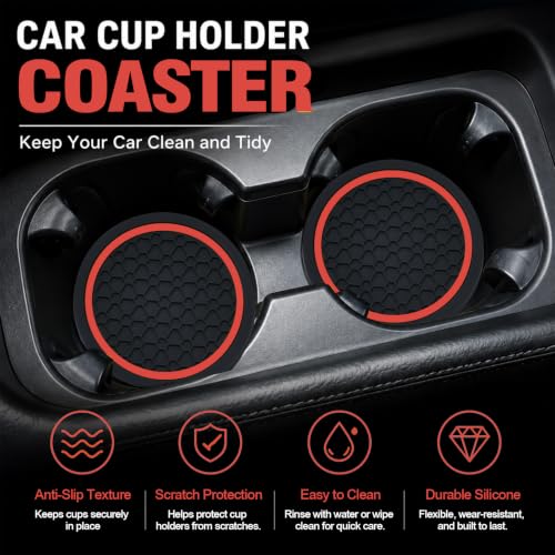 4PCS Car Cup Holder Coasters - 2.75 Inch Non-Slip Insert Water Bottle Holder Pads, Dustproof Automotive Interior Accessories Mat, Universal for Vehicles, Trucks, RVs (Red) - color: Red