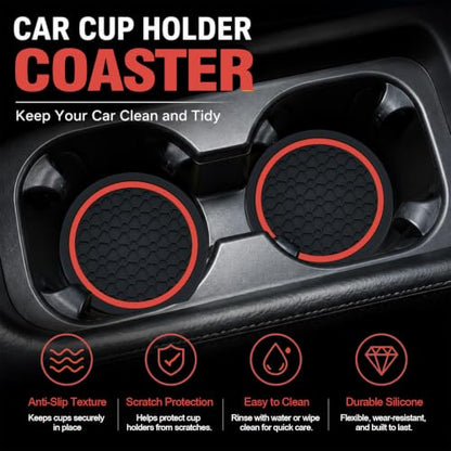 4PCS Car Cup Holder Coasters - 2.75 Inch Non-Slip Insert Water Bottle Holder Pads, Dustproof Automotive Interior Accessories Mat, Universal for Vehicles, Trucks, RVs (Red) - color: Red